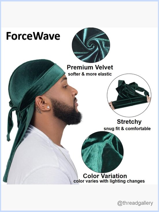 Velvet Durags for Men Premium Pack of 4 with Long Tail Wide Strap